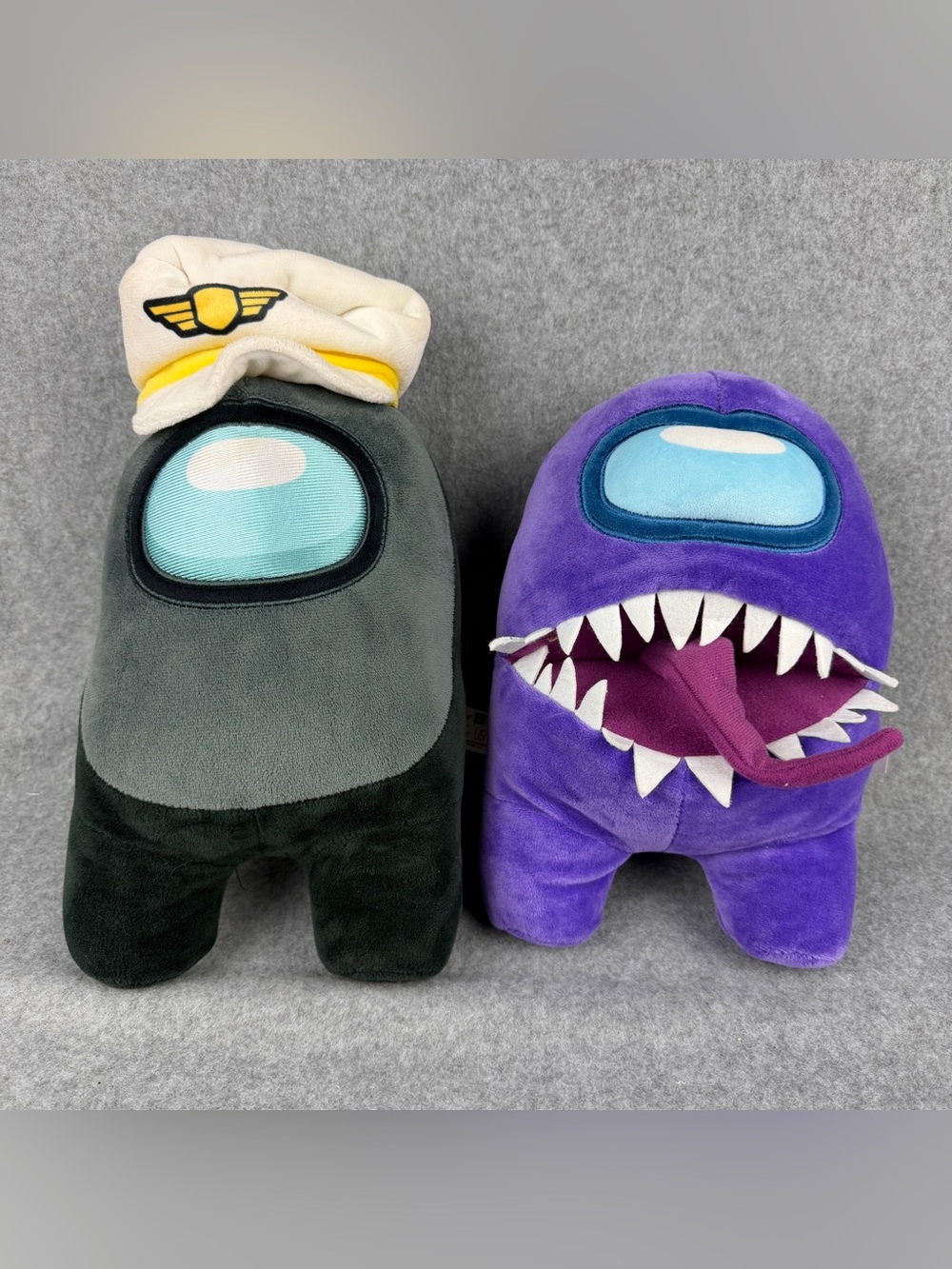 2 Among Us Plush Toys - Purple Imposter & Captain with Hat